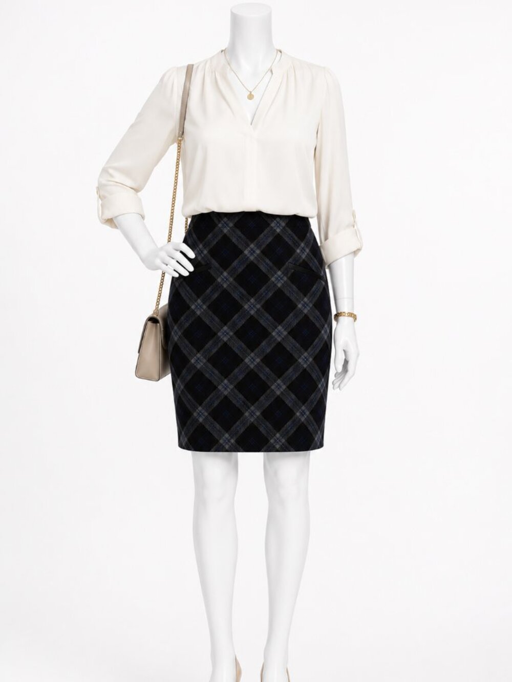 Roz & Ali Black & Gray Plaid Mini Skirt | NWOT | Size Large | Business Casual |